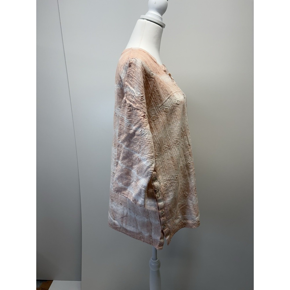 J Jill Large Beige Tie Dye Long Sleeve Eyelet Shirt - Picture 3 of 8